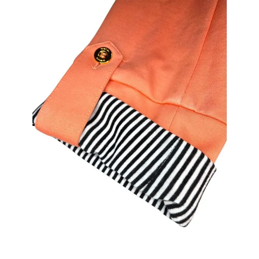 Bebe Blazer Orange Size M Striped Cuff Lightweight Tailored - Picture 2 of 7